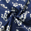 Tissu Jacquard Fantaisie Bleu Fleur Blanche